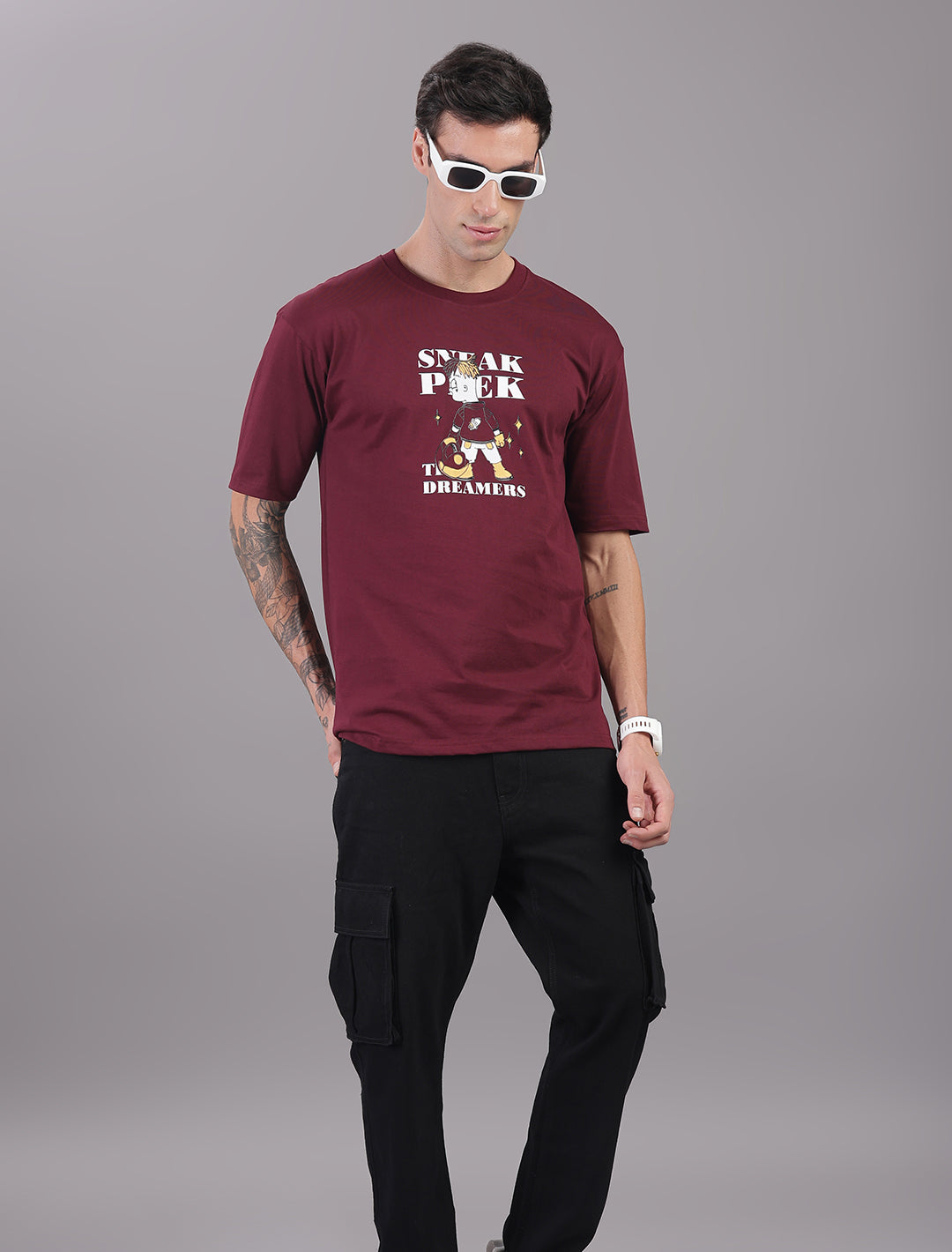 Cotton Oversized Drop Shoulder - Maroon