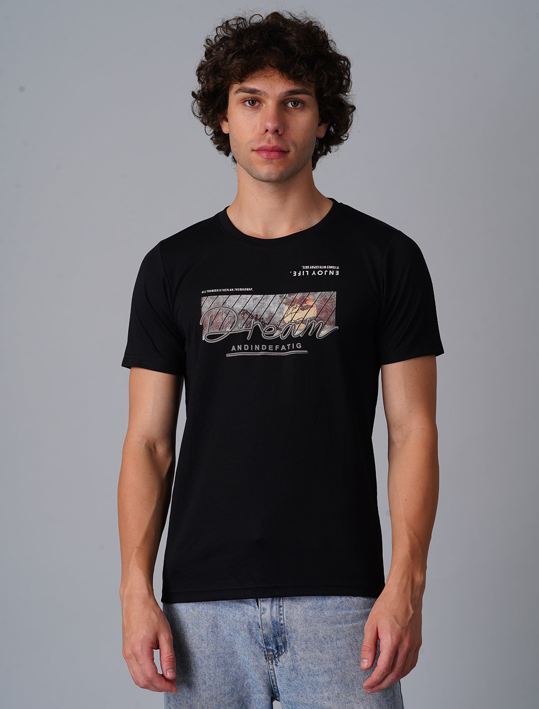 Crew Neck Half Sleeve Tensil Lycra - Black