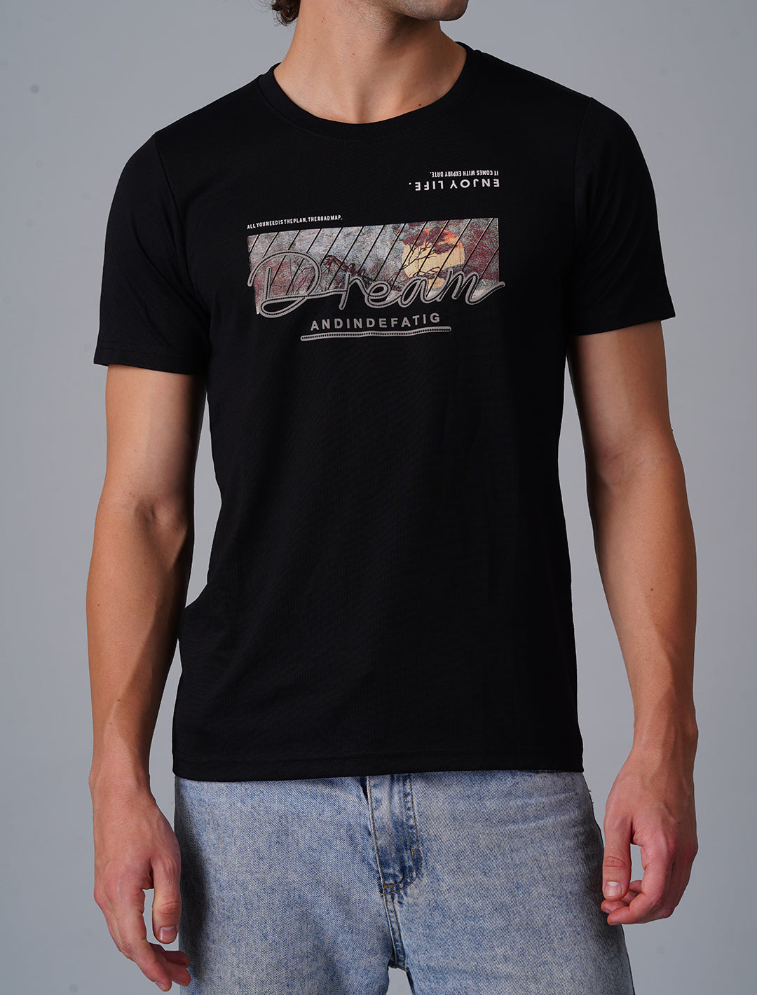 Crew Neck Half Sleeve Tensil Lycra - Black