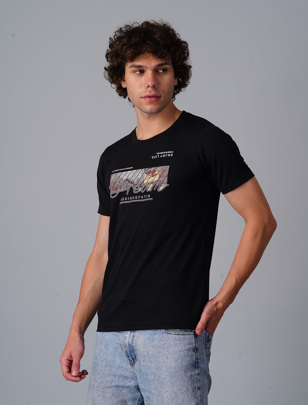 Crew Neck Half Sleeve Tensil Lycra - Black