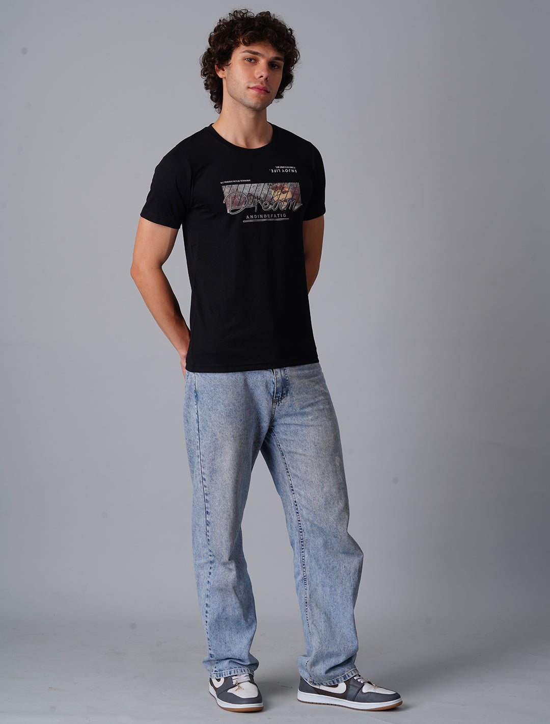 Crew Neck Half Sleeve Tensil Lycra - Black