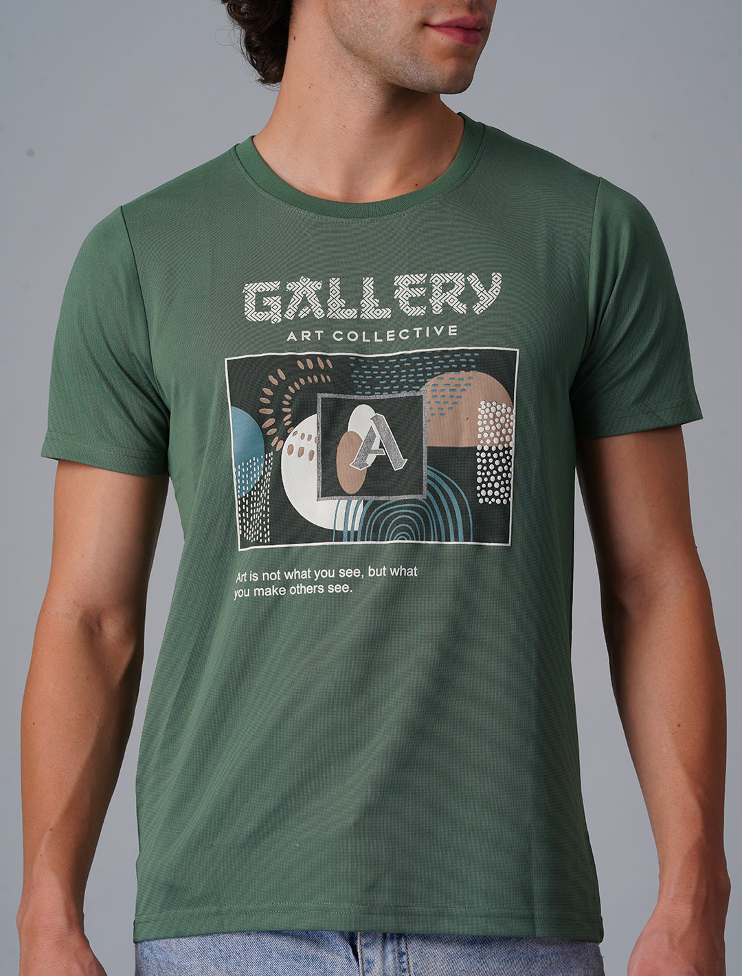 Crew Neck Half Sleeve Tensil Lycra - Dark Green