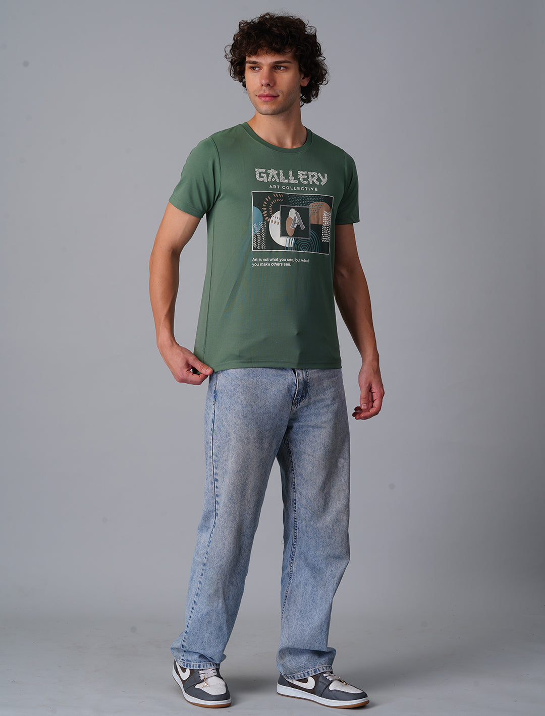 Crew Neck Half Sleeve Tensil Lycra - Dark Green