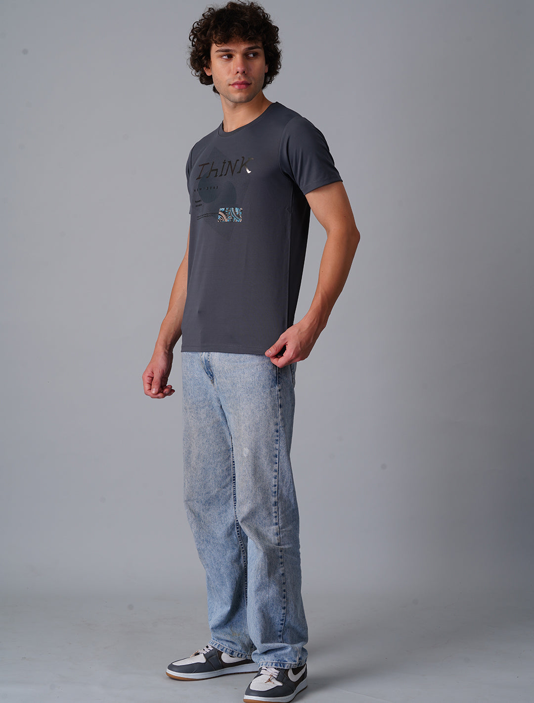 Crew Neck Half Sleeve Tensil Lycra - Dark Grey