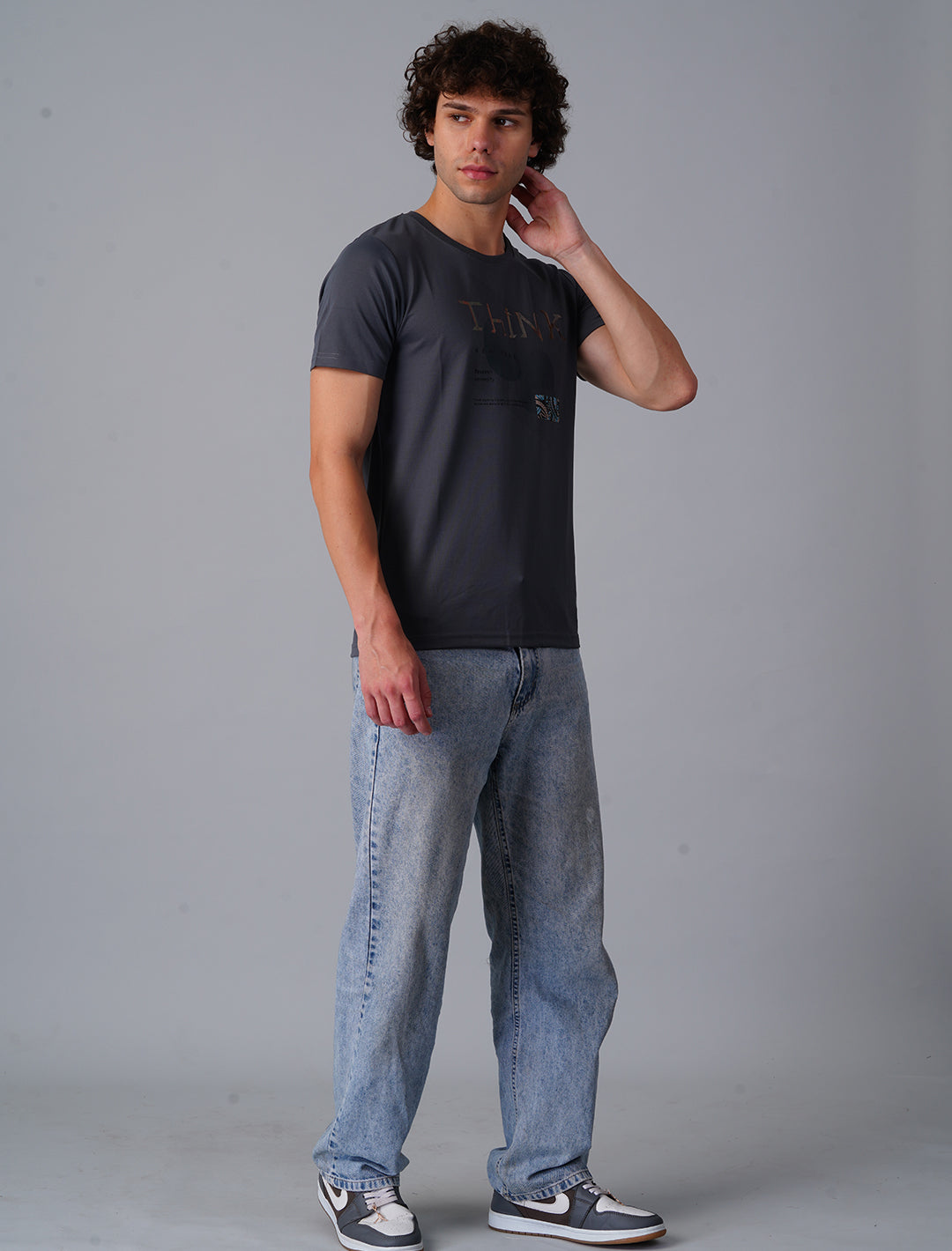 Crew Neck Half Sleeve Tensil Lycra - Dark Grey