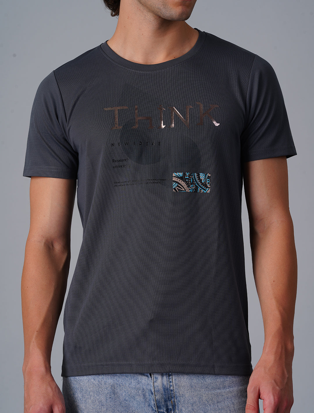 Crew Neck Half Sleeve Tensil Lycra - Dark Grey