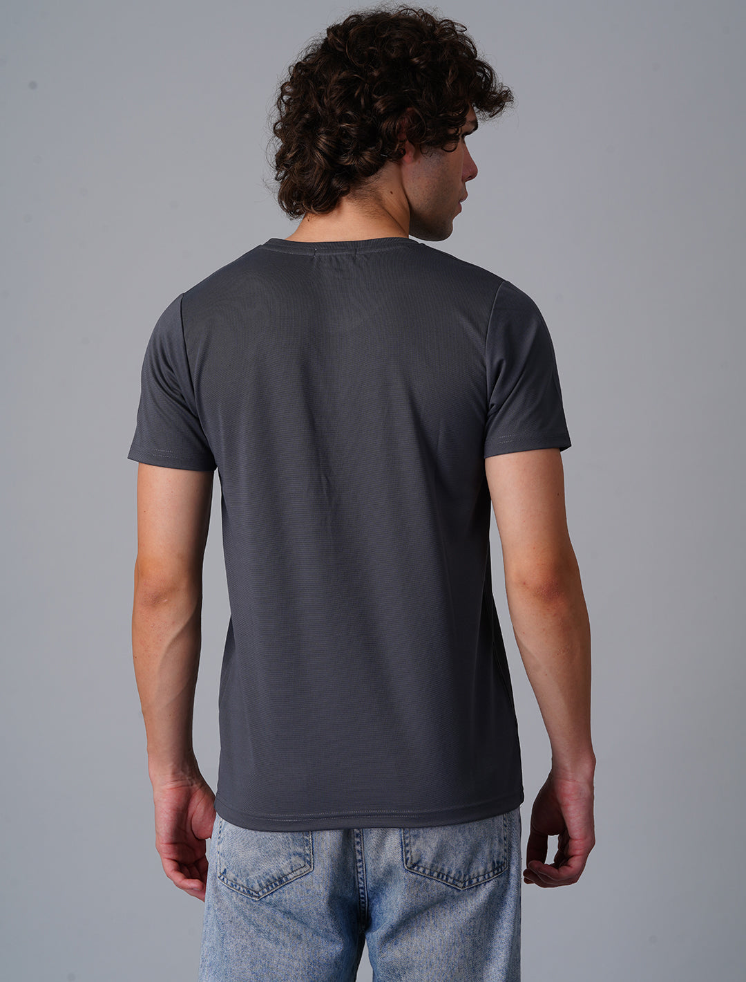 Crew Neck Half Sleeve Tensil Lycra - Dark Grey