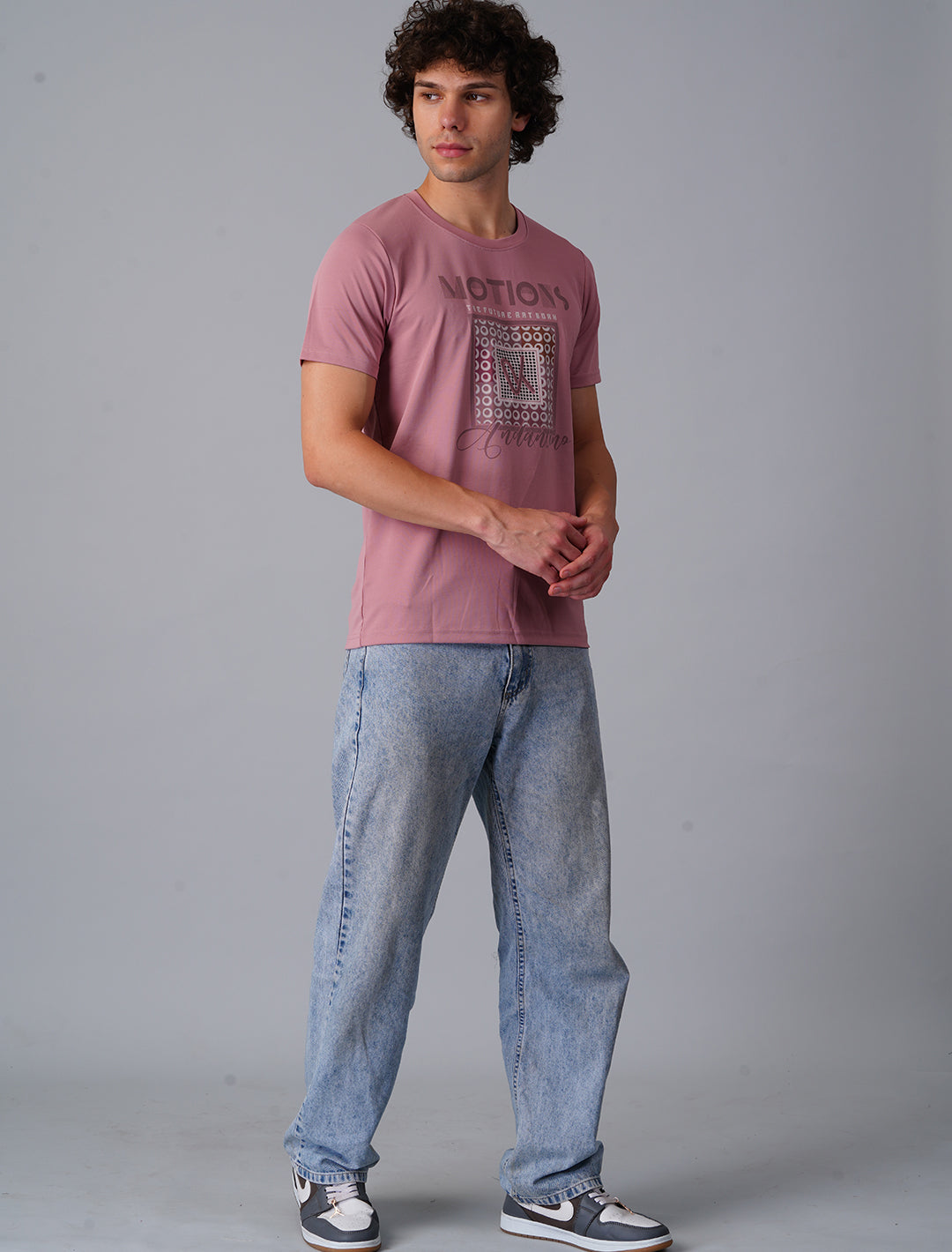 Crew Neck Half Sleeve Tensil Lycra - Pink