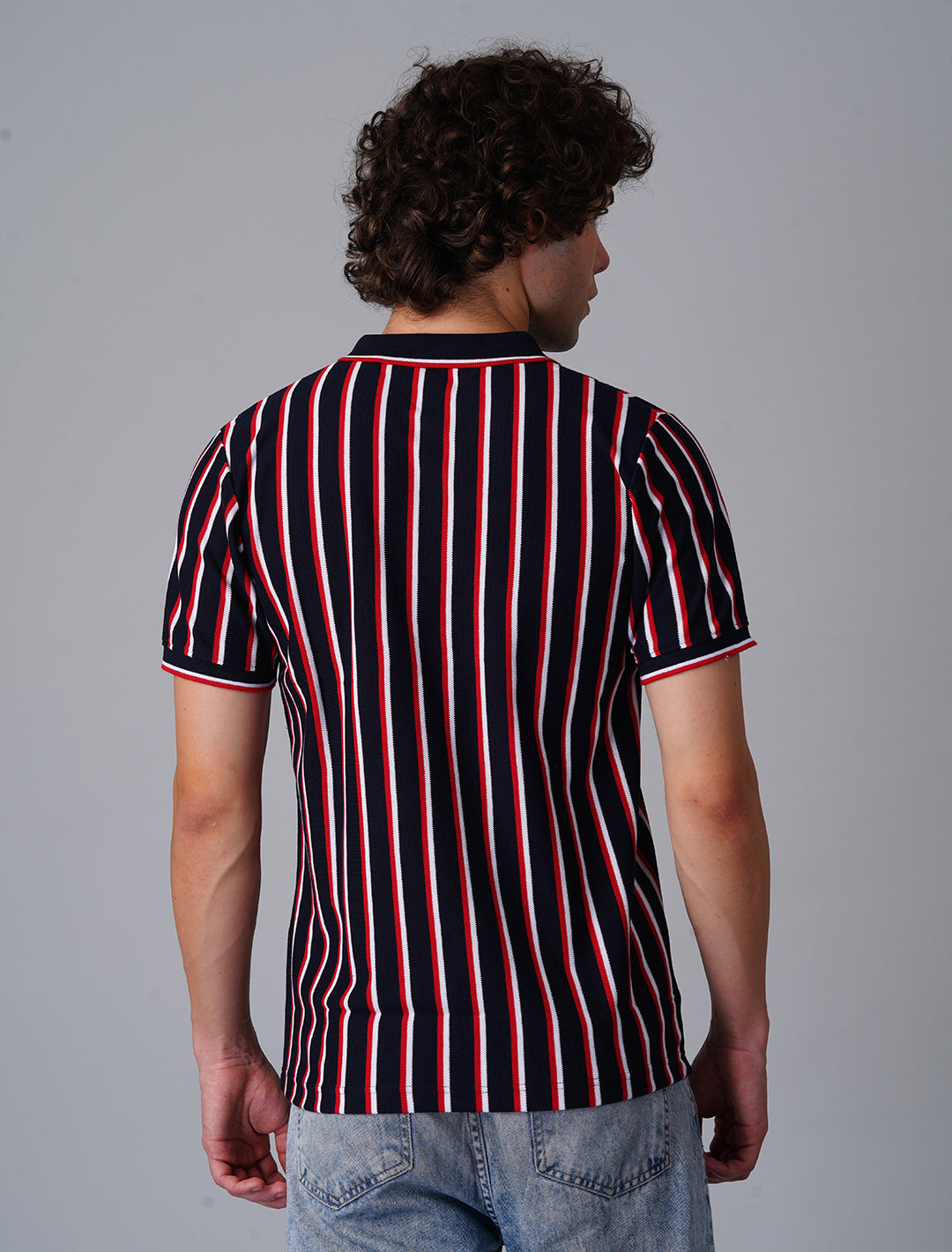 Vertical Stripper Polo T-Shirt - Dark blue