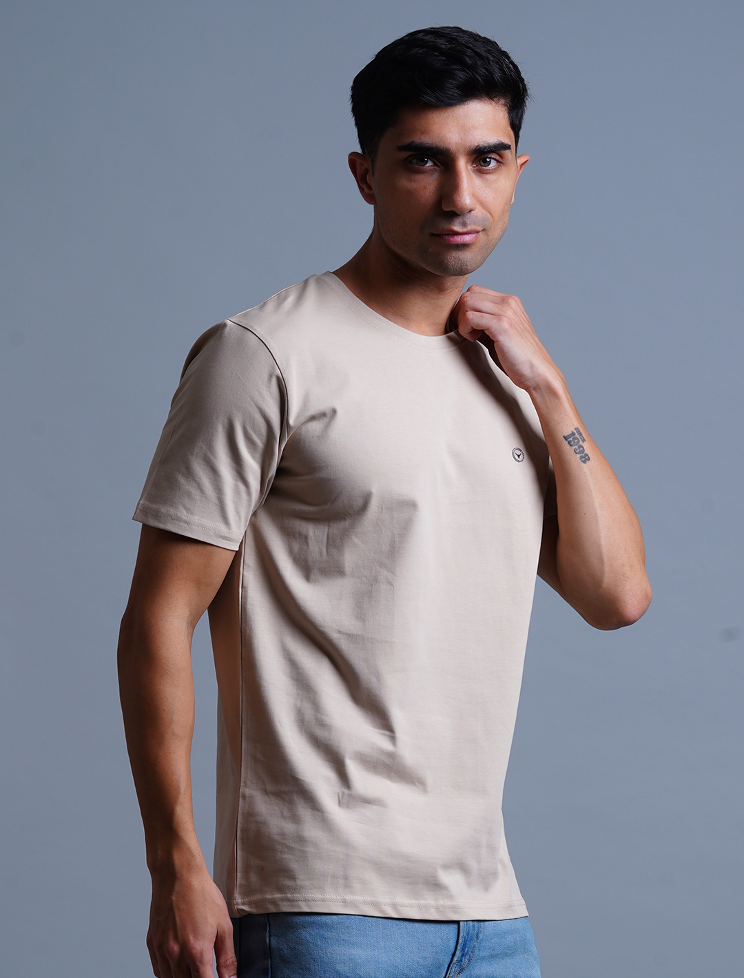 Crew Neck Cotton T-Shirt - Beige
