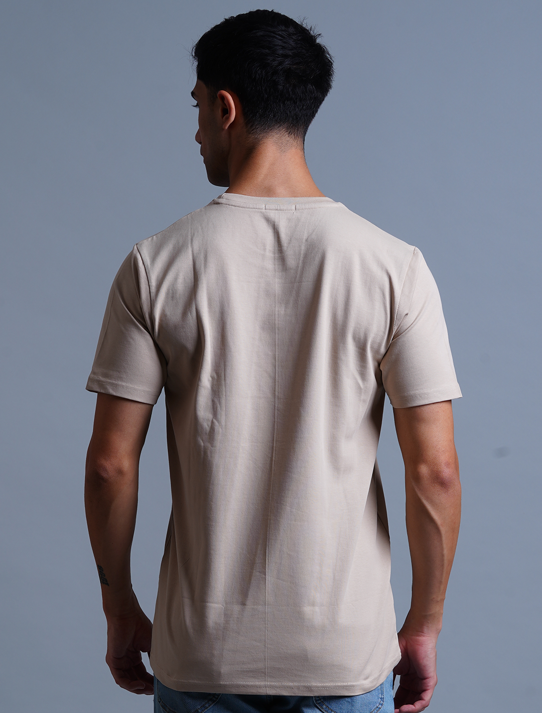 Crew Neck Cotton T-Shirt - Beige