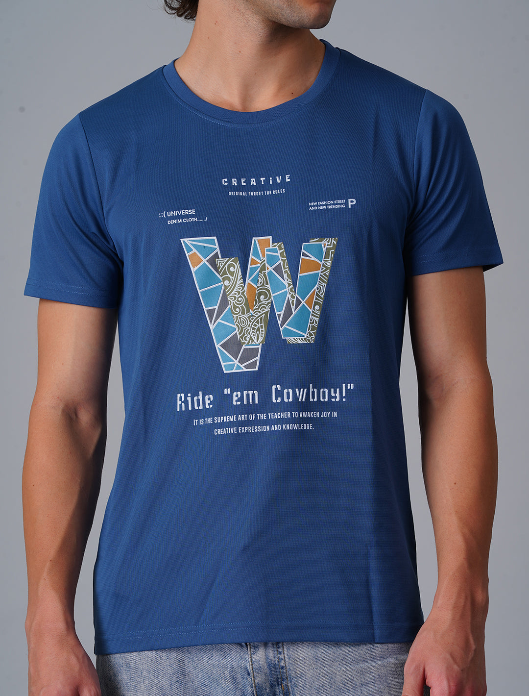 Crew Neck Half Sleeve Tensil Lycra - Dark Blue