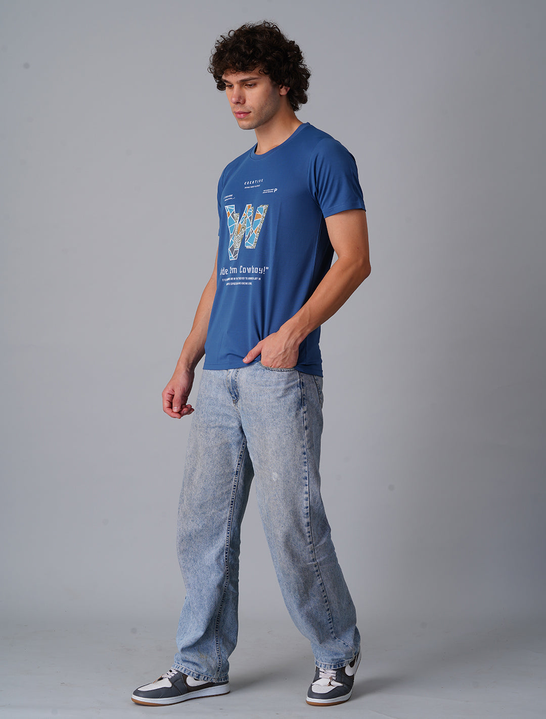 Crew Neck Half Sleeve Tensil Lycra - Dark Blue