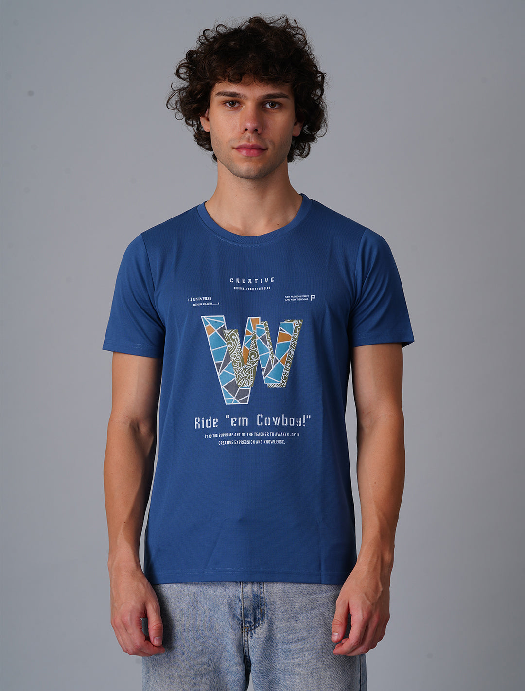 Crew Neck Half Sleeve Tensil Lycra - Dark Blue