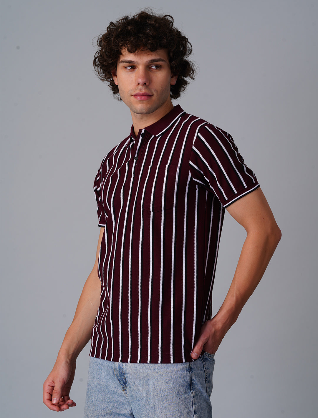 Vertical Stripper Polo T-Shirt - Maroon