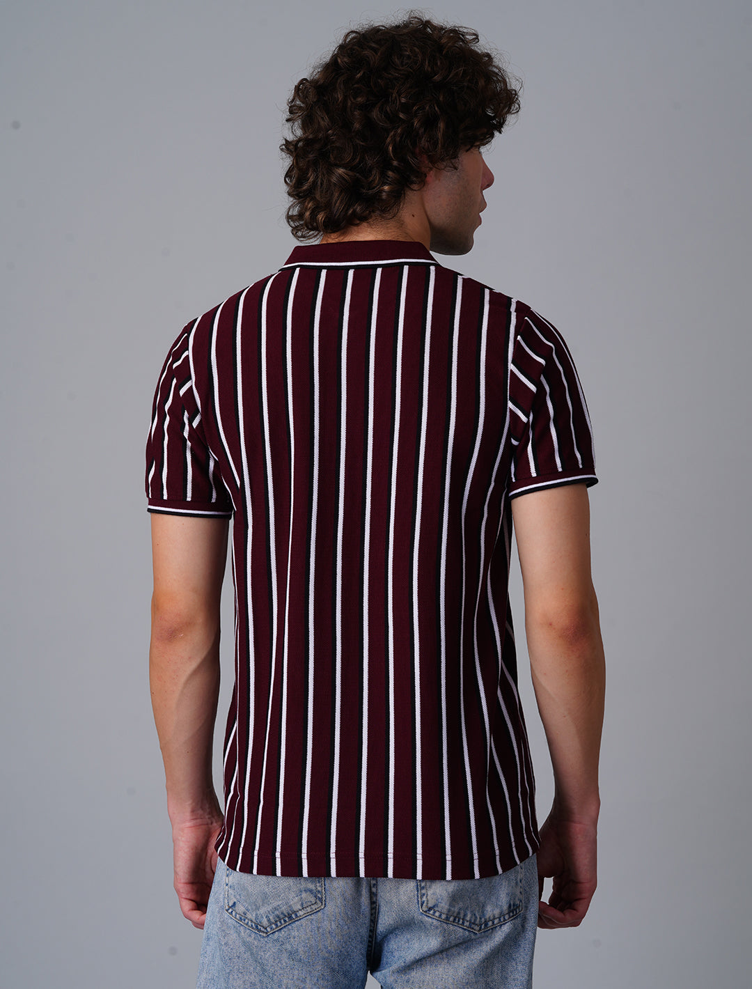 Vertical Stripper Polo T-Shirt - Maroon