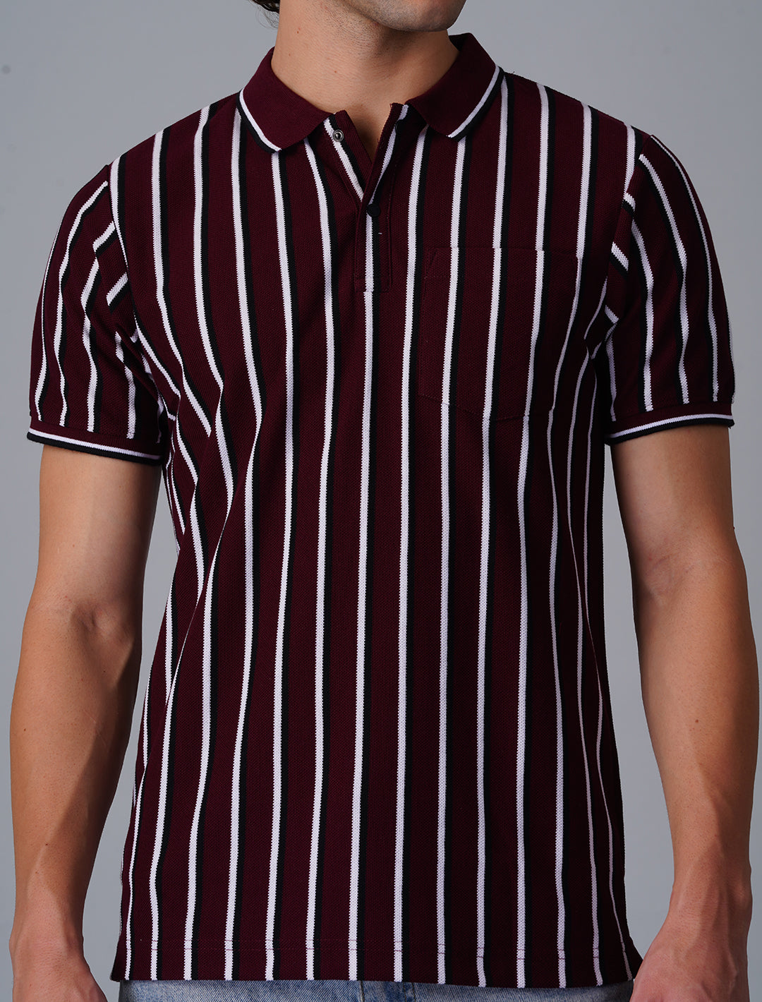 Vertical Stripper Polo T-Shirt - Maroon