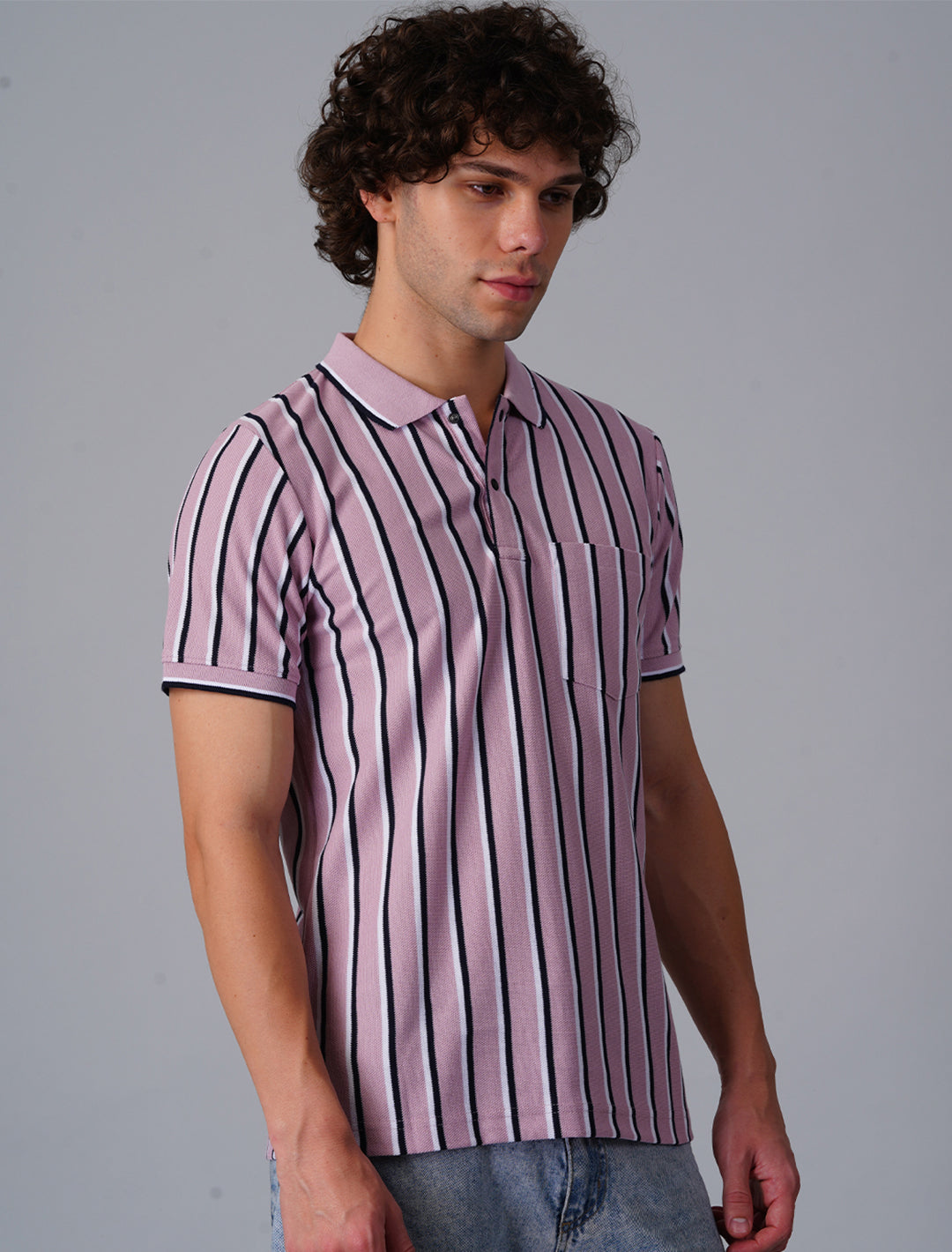 Vertical Stripper Polo T-Shirt - Pink