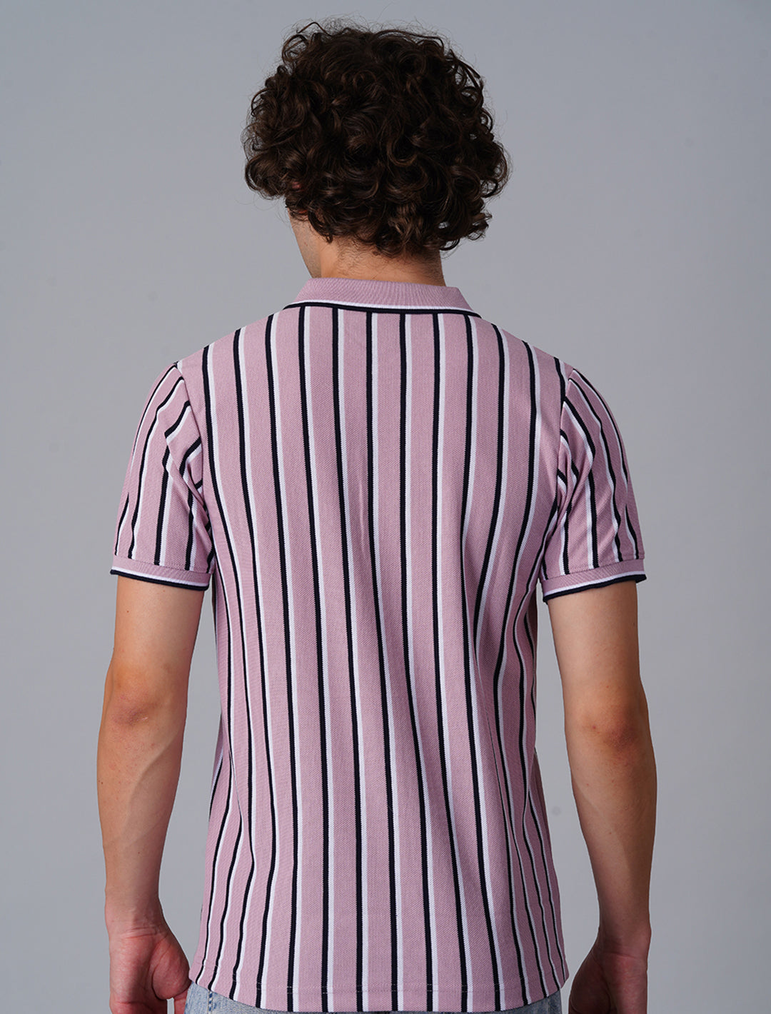 Vertical Stripper Polo T-Shirt - Pink