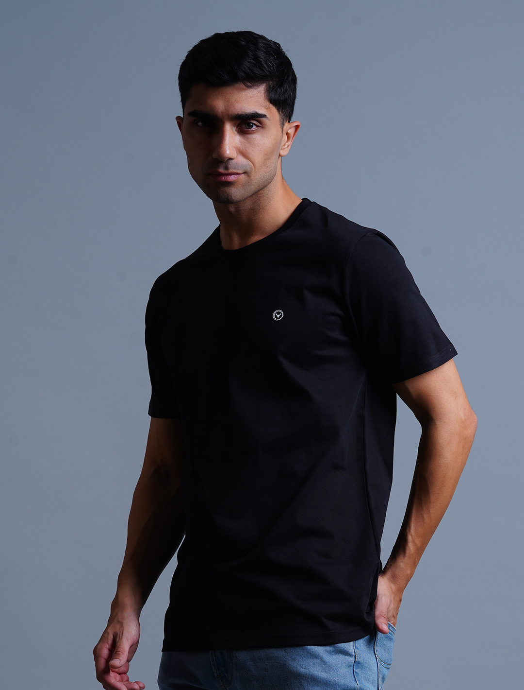 Crew Neck Cotton T-Shirt - Black