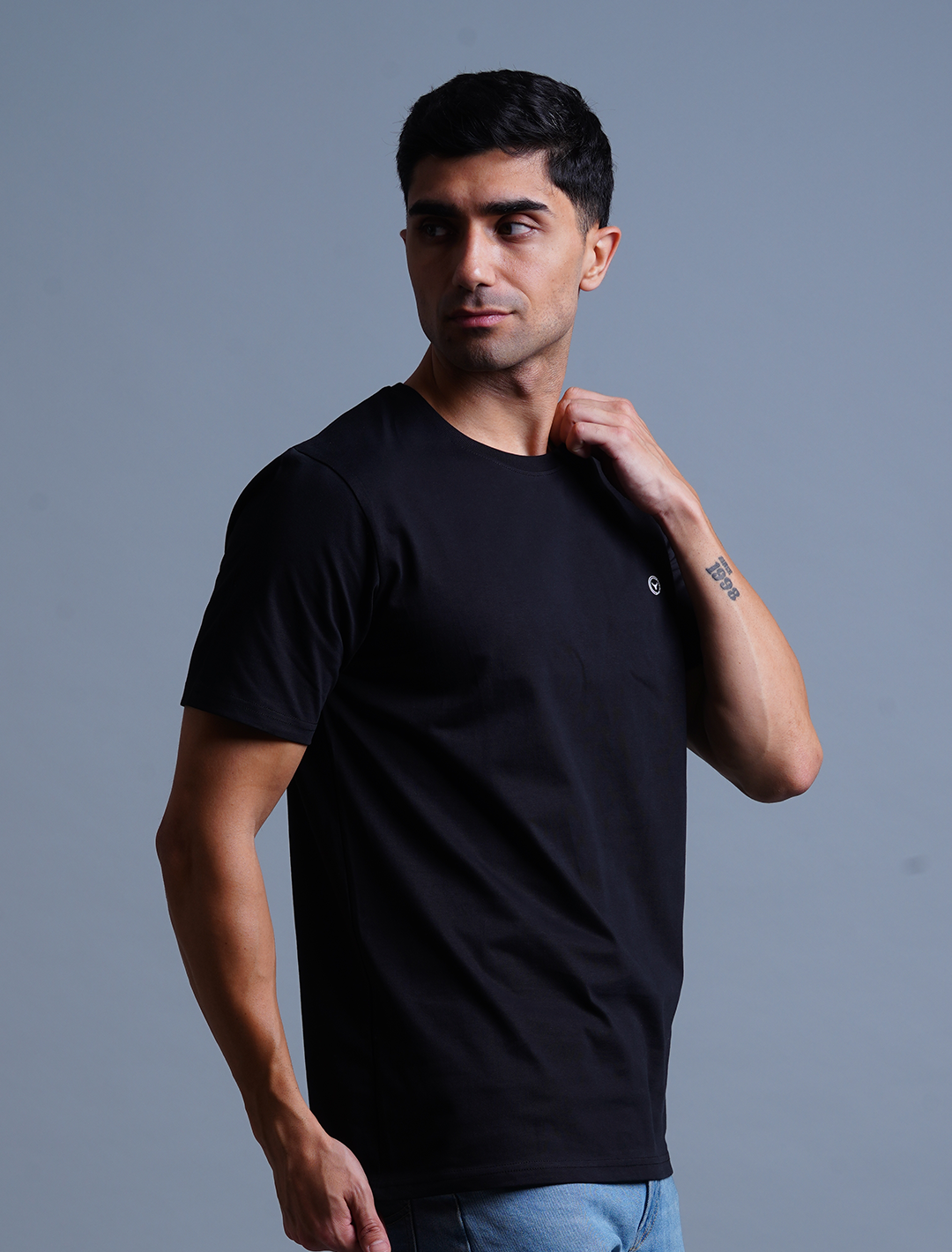 Crew Neck Cotton T-Shirt - Black