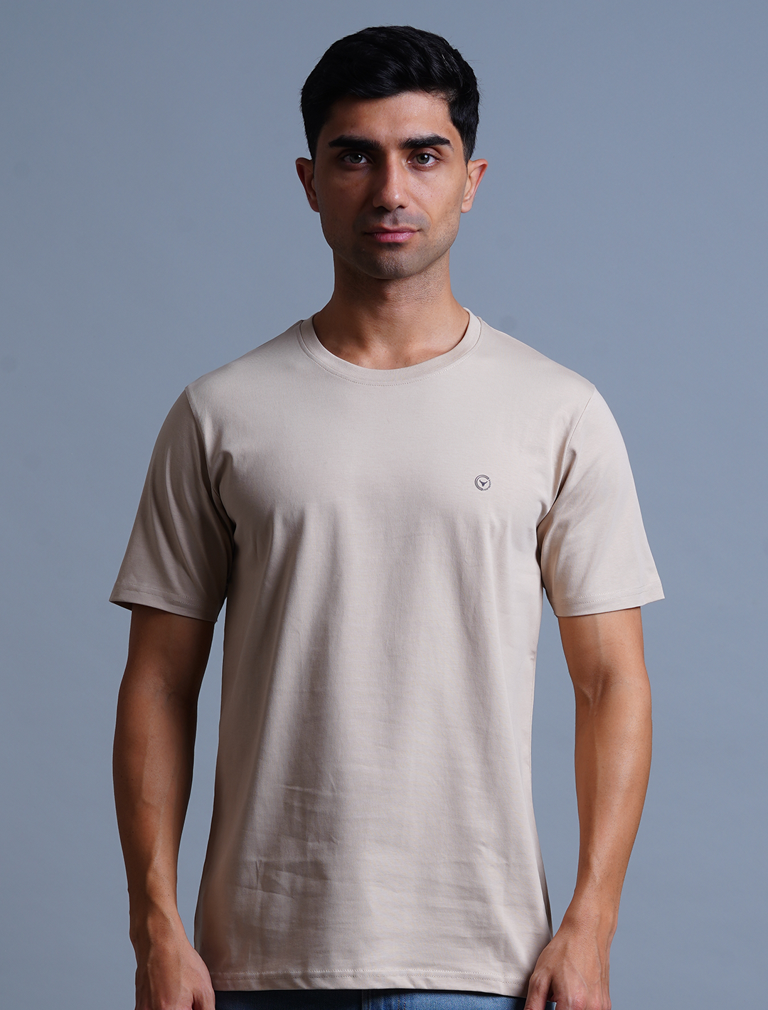 Crew Neck Cotton T-Shirt - Beige