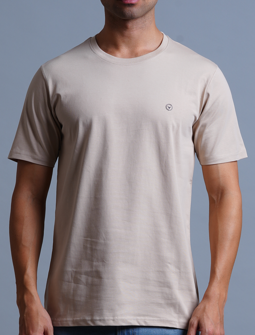 Crew Neck Cotton T-Shirt - Beige