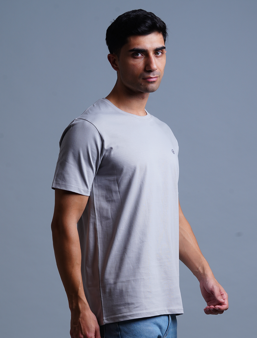 Crew Neck Cotton T-Shirt - Grey