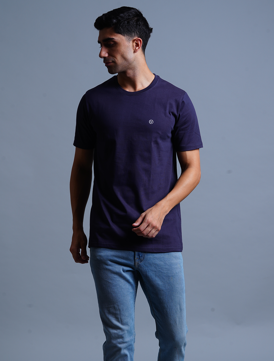 Crew Neck Cotton T-Shirt - Navy Blue