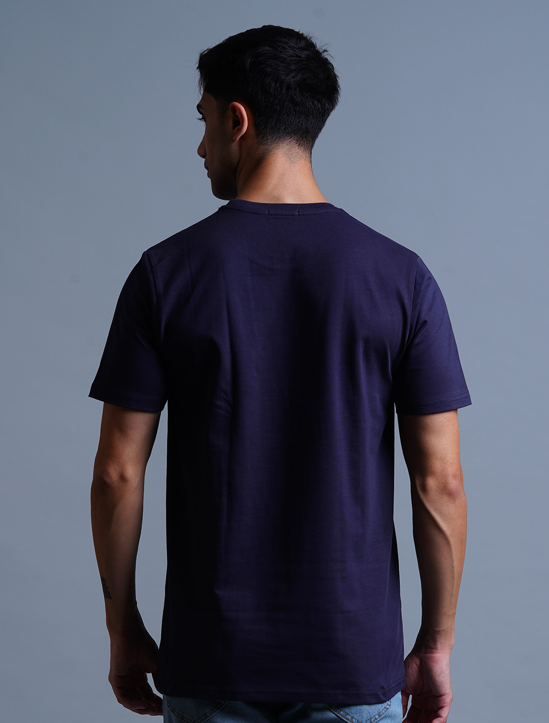 Crew Neck Cotton T-Shirt - Navy Blue