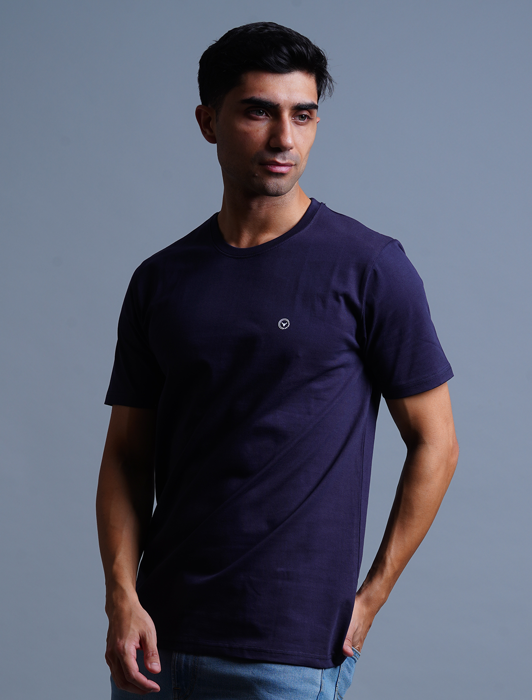 Crew Neck Cotton T-Shirt - Navy Blue