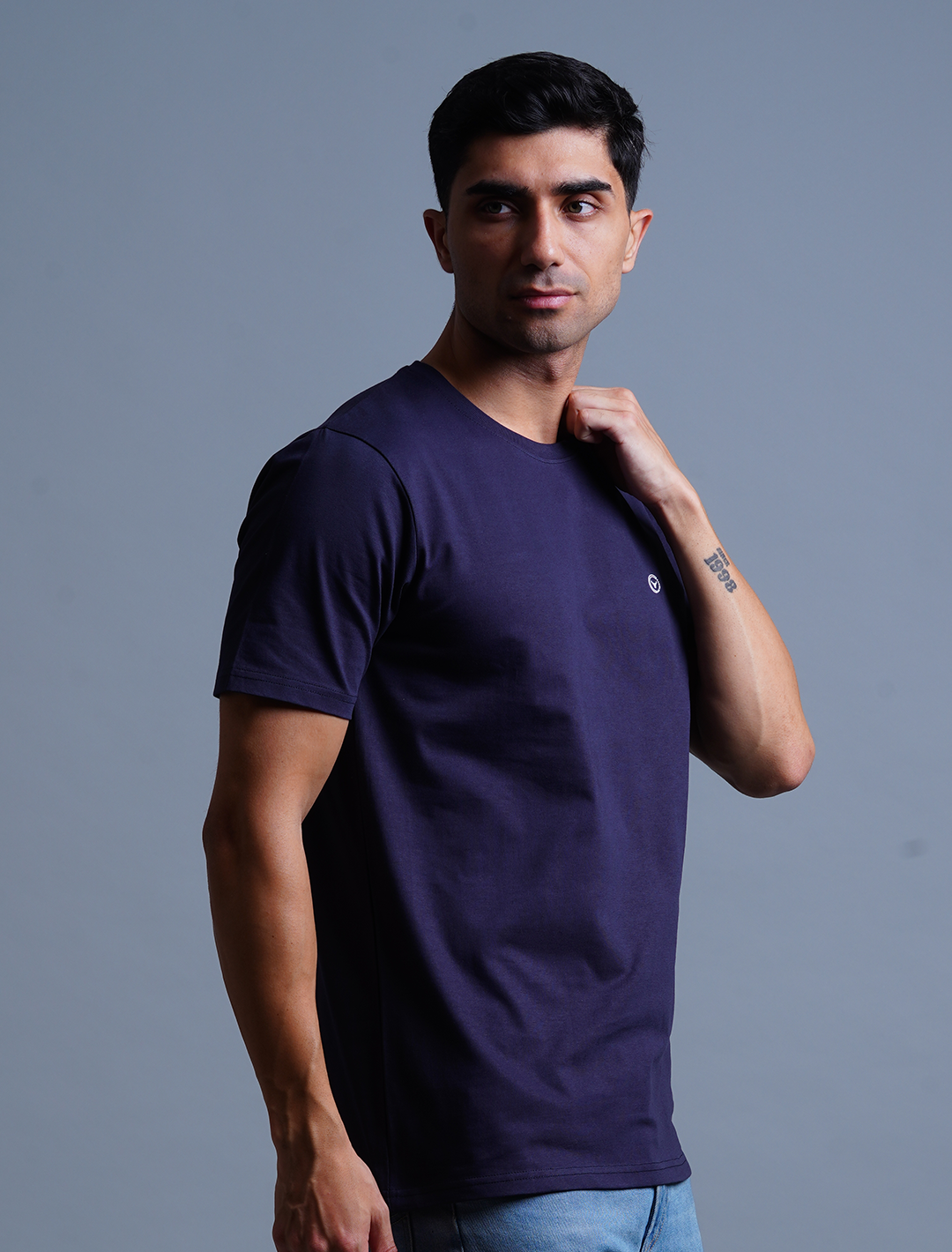 Crew Neck Cotton T-Shirt - Navy Blue