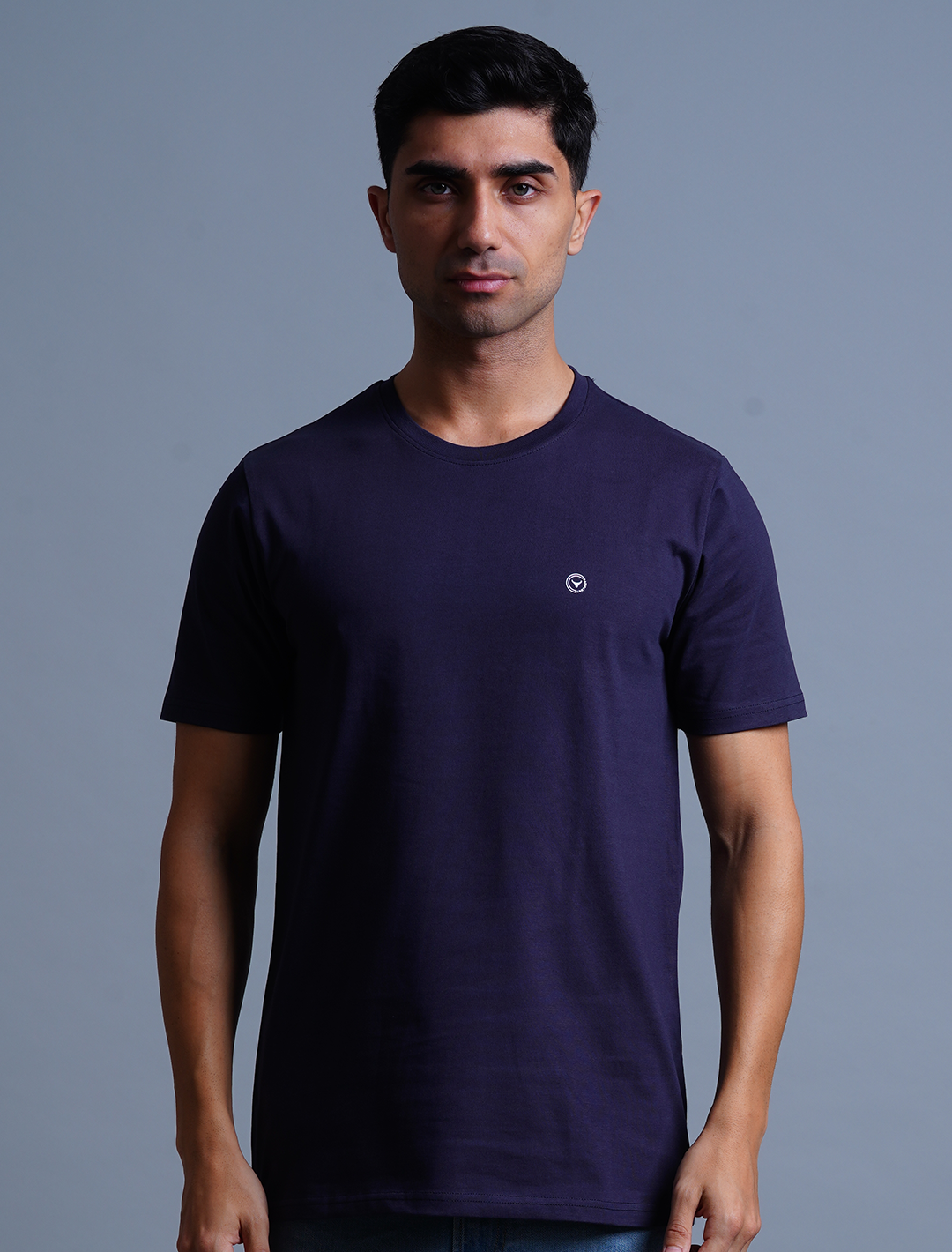 Crew Neck Cotton T-Shirt - Navy Blue